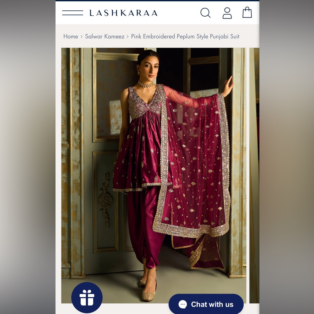 Lashkaraa Pink Embroidered Peplum Style Punjabi Suit
